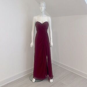 NWT SAMPLE SALE Dessy 2956 Burgundy size 10 Lux Chiffon Pristine